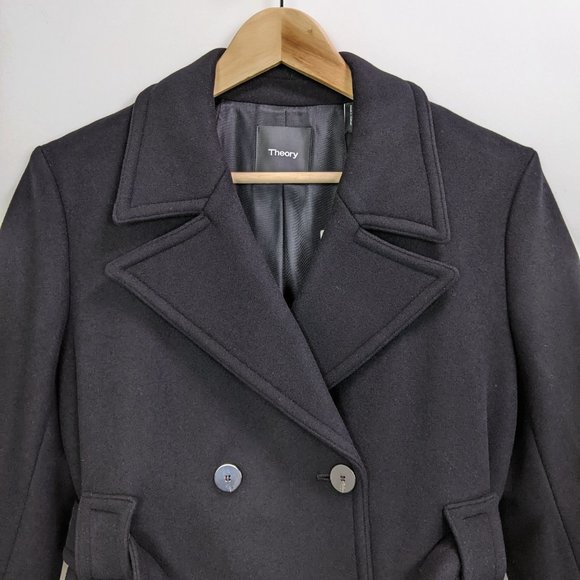 Theory Size S Womens Modus Superlight Wool Blend Long Peacoat in Black - Picture 9 of 16